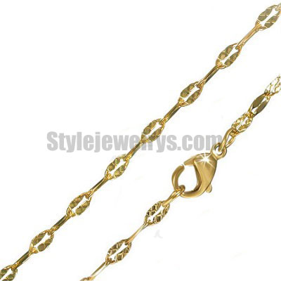 Stainless steel jewelry Chain 45cm gold plate flat oval link chain necklace w/lobster 2mm ch360264 - Click Image to Close
